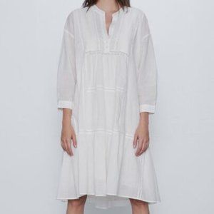 Great Condition Zara Voluminous Embroidered Dress in White Size Medium